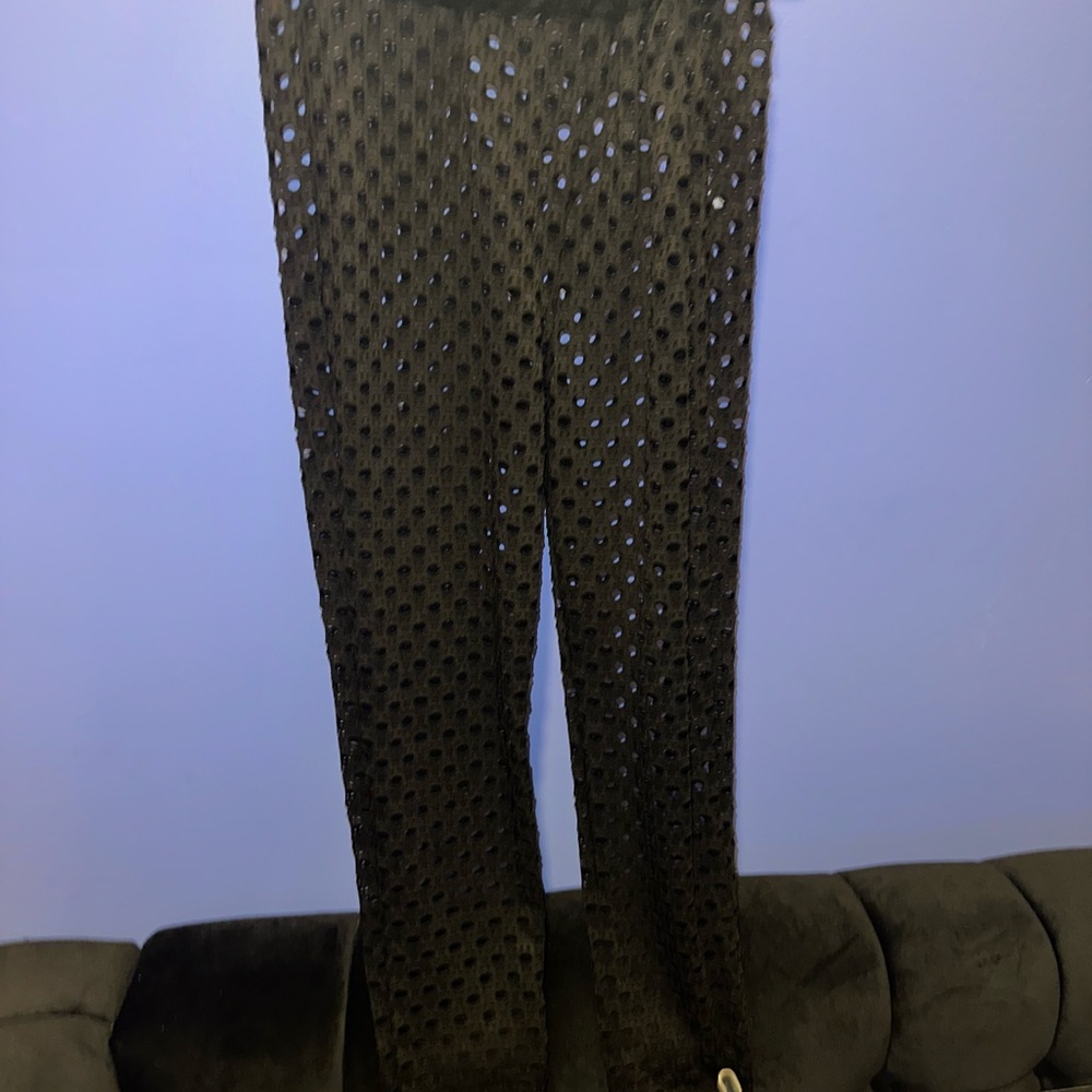 Black Off-Shoulder Mesh Bodysuit and Leggings - Picture 7 of 8